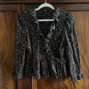 100% Silk Madewell Wrap Top With Star Spangled Print